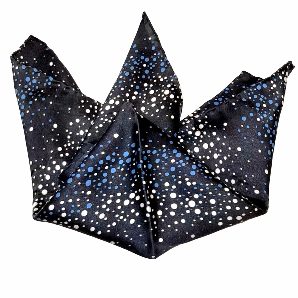 Bijan 100% Silk Pocket Square | Galaxy Pattern | Designer Crest | 13" x 13”